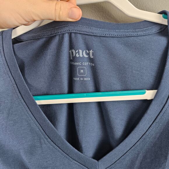 Pact Blue Organic Cottton V Neck T-Shirt Sustainable Clothing Size Medium - Picture 3 of 7